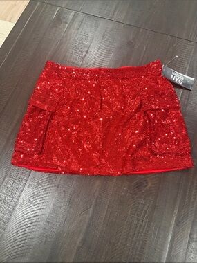 Madden NYC Red Sequin Cargo Mini Skirt Size Medium - NWT